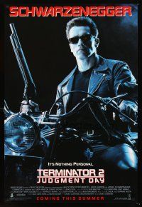 4t158 TERMINATOR 2 advance DS 1sh '91 Arnold Schwarzenegger on motorcycle with shotgun!