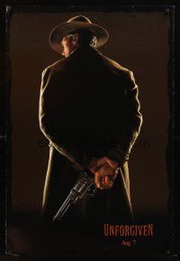 4t167 UNFORGIVEN dated teaser DS 1sh '92 image of gunslinger Clint Eastwood with back turned!