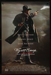 4t177 WYATT EARP DS advance 1sh '94 cool image of Kevin Costner in the title role firing gun!