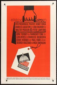 4w230 ADVISE & CONSENT linen 1sh '62 Otto Preminger, classic Saul Bass Washington Capitol artwork!