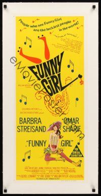 4w087 FUNNY GIRL linen Aust daybill '69 stone litho of Barbra Streisand, directed by William Wyler!