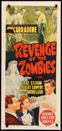 4w093 REVENGE OF THE ZOMBIES linen Aust daybill 1944 stone litho of Carradine & zombie Gale Storm!