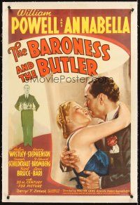 4w239 BARONESS & THE BUTLER linen 1sh '38 romantic artwork of William Powell & pretty Annabella!