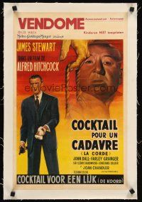 4w079 ROPE linen Belgian R60s cool art of James Stewart & director Alfred Hitchcock shown!