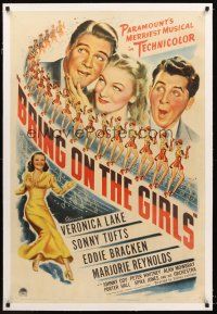 4w251 BRING ON THE GIRLS linen 1sh '44 Veronica Lake, Sonny Tufts & Eddie Bracken, sexy dancers!
