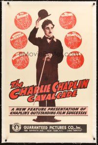 4w254 CHARLIE CHAPLIN CAVALCADE linen 1sh R40s The Fireman, Behind the Screen, full-length Chaplin!