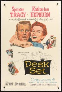 4w272 DESK SET linen 1sh '57 Spencer Tracy & Katharine Hepburn make the office a wonderful place!