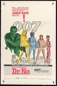 4w280 DR. NO linen white smoke 1sh '62 Sean Connery is the most extraordinary gentleman spy James Bond 007!