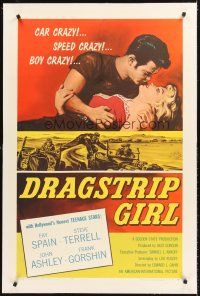 4w282 DRAGSTRIP GIRL linen 1sh '57 Hollywood's newest teen stars are car crazy & speed crazy!