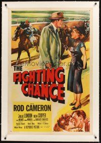4w288 FIGHTING CHANCE linen 1sh '55 Rod Cameron & Julie London gamble at horse racing!