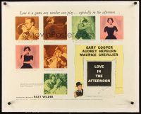 4w213 LOVE IN THE AFTERNOON linen 1/2sh '57 Gary Cooper, Audrey Hepburn, Chevalier, different!