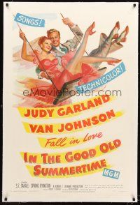 4w332 IN THE GOOD OLD SUMMERTIME linen 1sh '49 wonderful art of Judy Garland & Van Johnson swinging!