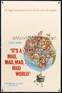 4w341 IT'S A MAD, MAD, MAD, MAD WORLD linen 1sh '64 great art of entire cast by Jack Davis!