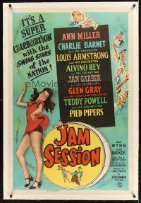 4w342 JAM SESSION linen 1sh '44 sexy Ann Miller, Louis Armstrong, the swing stars of the nation!
