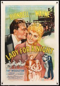 4w348 LADY FOR A NIGHT linen 1sh '41 romantic close up art of John Wayne & sexy Joan Blondell!