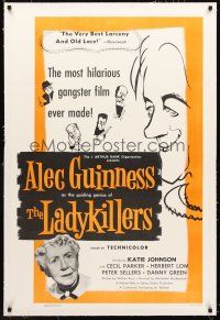 4w351 LADYKILLERS linen 1sh '55 cool art of guiding genius Alec Guinness, gangsters!