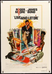 4w355 LIVE & LET DIE linen west hemi 1sh '73 art of Roger Moore as James Bond by Robert McGinnis!