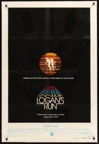 4w356 LOGAN'S RUN linen advance 1sh '76 great completely different image with giant hand!