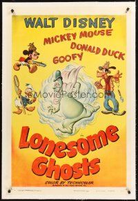 4w357 LONESOME GHOSTS linen 1sh R49 Walt Disney, Mickey Mouse, Donald Duck & Goofy, first 1sheet!