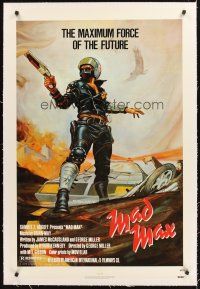 4w362 MAD MAX linen 1sh R83 art of wasteland cop Mel Gibson, George Miller Australian classic!