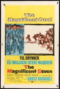 4w365 MAGNIFICENT SEVEN linen 1sh '60 Yul Brynner, Steve McQueen, John Sturges' 7 Samurai western!