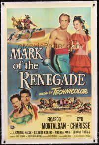 4w369 MARK OF THE RENEGADE linen 1sh '51 shirtless Ricardo Montalban with sword & sexy Cyd Charisse!
