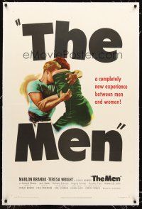 4w371 MEN linen 1sh '50 very first Marlon Brando, directed by Fred Zinnemann!