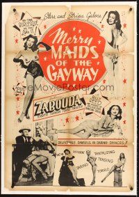 4w373 MERRY MAIDS OF THE GAY WAY linen 1sh '54 half-naked burlesque dancers, Stars & Strips galore!