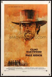 4w399 PALE RIDER linen 1sh '85 great artwork of cowboy Clint Eastwood by C. Michael Dudash!