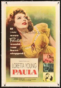 4w402 PAULA linen 1sh '52 really pretty Loretta Young had only gone half-way to love before!