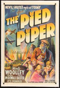 4w407 PIED PIPER linen 1sh '42 Irving Pichel, Monty Woolley saves children from Nazis, stone litho!