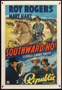 4w447 SOUTHWARD HO linen 1sh '39 artwork of Roy Rogers in cavalry uniform + sidekick Gabby Hayes!