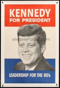 4w124 KENNEDY FOR PRESIDENT linen political campaign poster '60 he provided leadership for the 60s!