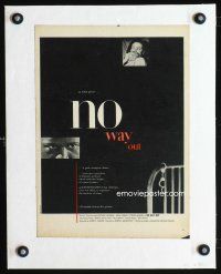 4w224 NO WAY OUT linen 10x14 magazine ad '50 Widmark's eyes & terrified Linda Darnell, design by Erik Nitsche