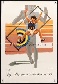 4w130 OLYMPISCHE SPIELE MUNCHEN 1972 linen German special 25x40 '70 long jump art by Peter Phillips!