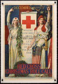 4w152 RED CROSS CHRISTMAS ROLL CALL linen special 19x28 '18 art of nurse & Columbia by Blashford!