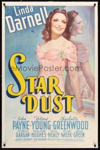 4w449 STAR DUST linen 1sh '40 best stone litho of beautiful 17 year-old actress Linda Darnell!