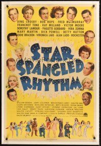 4w450 STAR SPANGLED RHYTHM linen 1sh '43 images of all of Paramount's best 1940s stars!
