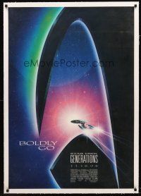 4w451 STAR TREK: GENERATIONS linen adv 1sh '94 Patrick Stewart, William Shatner, cool sci-fi art!