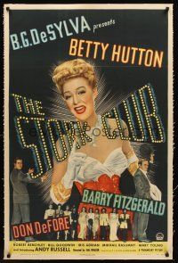 4w455 STORK CLUB linen style A 1sh '45 Barry Fitzgerald, great art of pretty Betty Hutton!