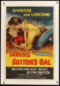 4w469 TAMING SUTTON'S GAL linen 1sh '57 she's seventeen & lonesome and kissing in the hay!