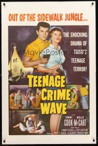 4w473 TEEN-AGE CRIME WAVE linen 1sh '55 bad girls & guns, shocking drama of today's teenage terror!