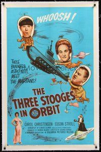 4w478 THREE STOOGES IN ORBIT linen 1sh '62 astro-nuts Moe, Larry & Curly-Joe meet the sexy Martians!