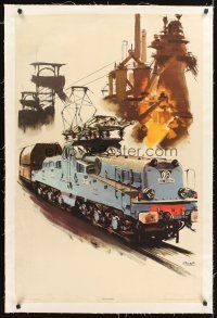 4w164 FRENCH NATIONAL RAILWAYS linen French travel poster '55 great train artwork by Albert Brenet!