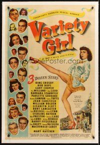 4w489 VARIETY GIRL linen 1sh '47 36 Paramount stars including Ladd, Stanwyck, Lancaster & Lamour!