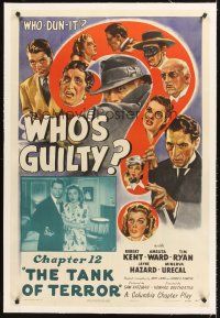 4w501 WHO'S GUILTY linen chapter 12 1sh '45 who-dun-it mystery serial, The Tank of Terror!