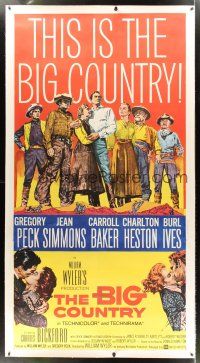 4x203 BIG COUNTRY linen 3sh '58 Gregory Peck, Charlton Heston, William Wyler classic, cool art!