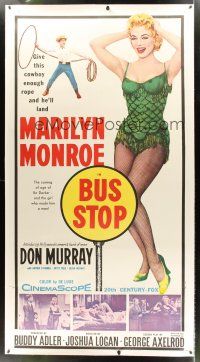 4x205 BUS STOP linen 3sh '56 cowboy Don Murray with lasso & full-length sexy Marilyn Monroe!