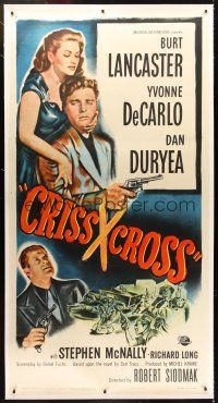 4x208 CRISS CROSS linen 3sh '48 Burt Lancaster, Yvonne De Carlo, Dan Duryea, cool film noir art!