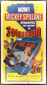 4x221 I THE JURY linen 3sh '53 Mickey Spillane, Mike Hammer, great 3-D art of sexy girl stripping!